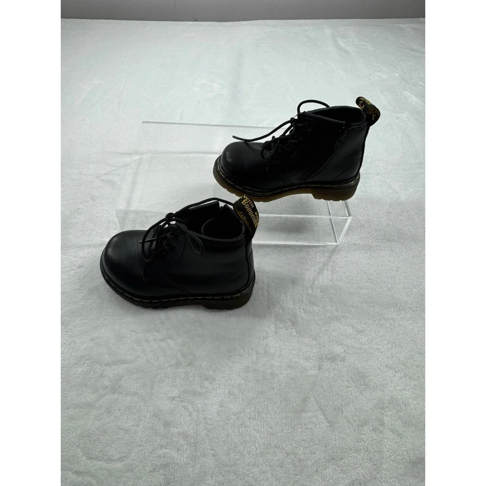 Dr. Martens Brookline Combat Boots Kid 6 Black Leather Lace Up Ankle Side Zipper